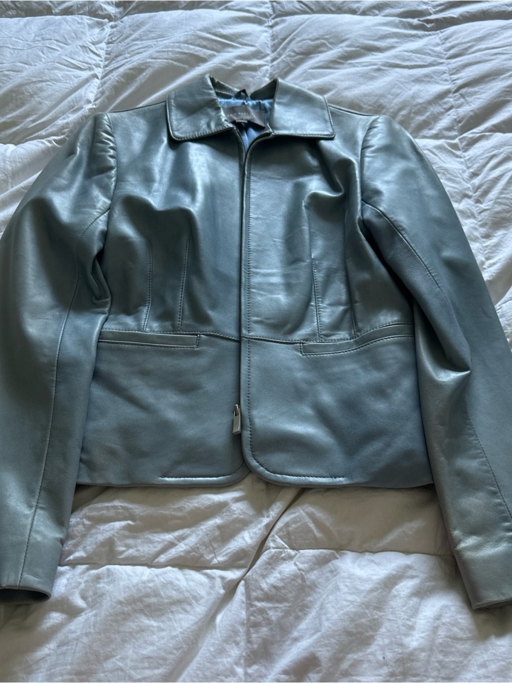 Ann Taylor Pale Blue Leather Zip Jacket